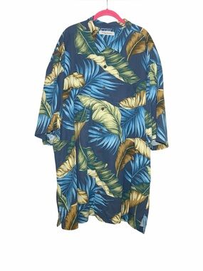 Tommy Bahama Silk Hawaiian Shirt 3XT Tropical Banana Leaf Blue Resort Dadcore